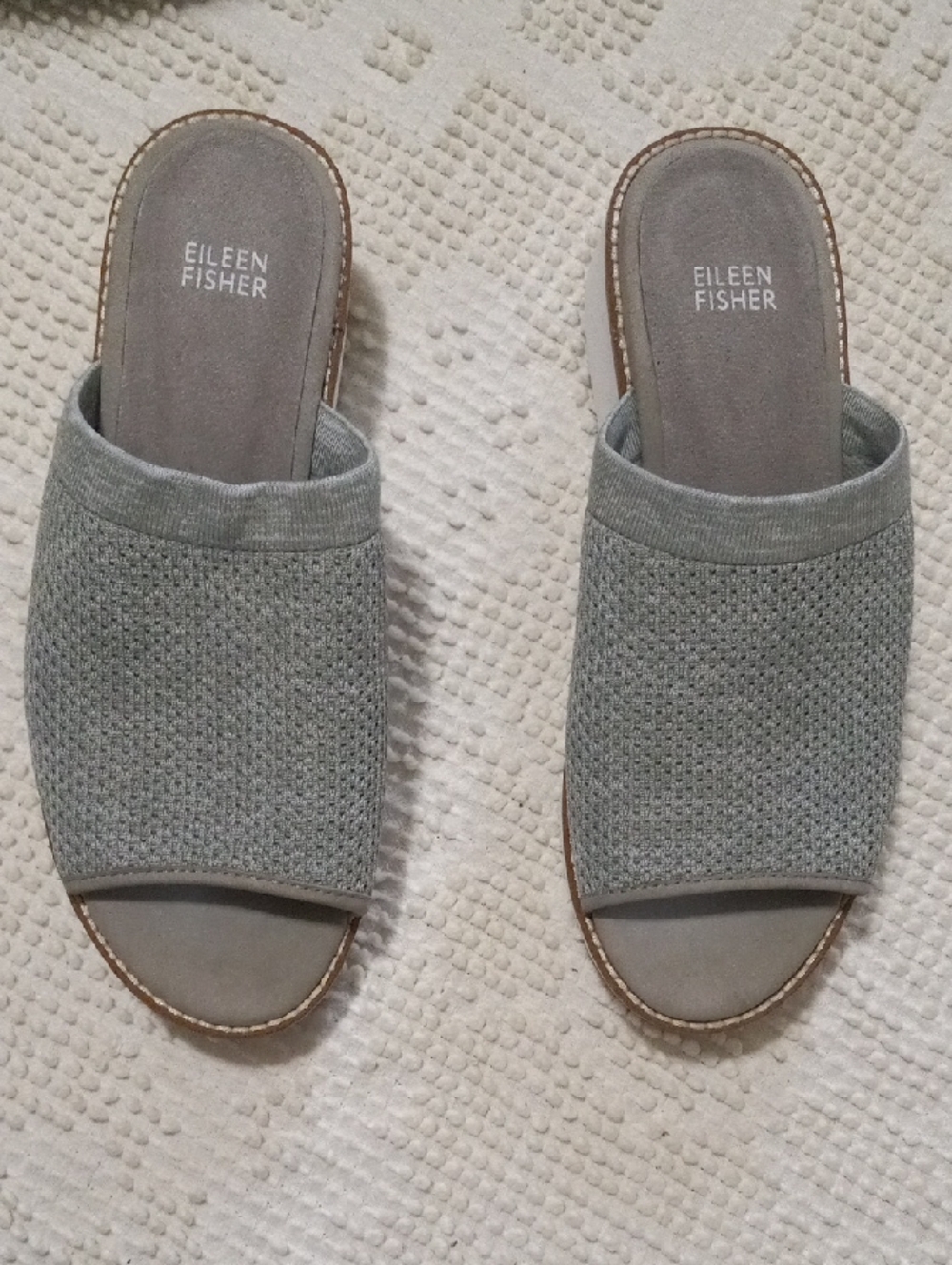 Eileen Fisher Telly Recycled  Light Gray Knit Slide Mules Wedge Sz.8